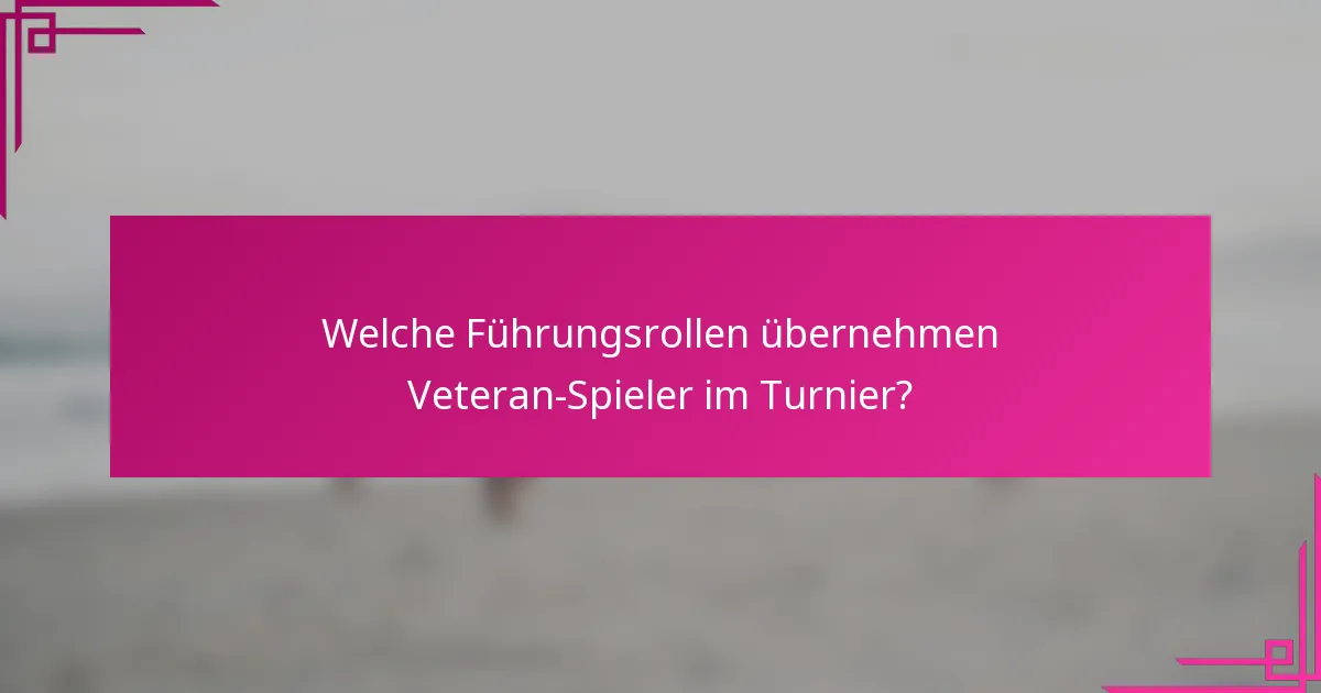 Welche Führungsrollen übernehmen Veteran-Spieler im Turnier?